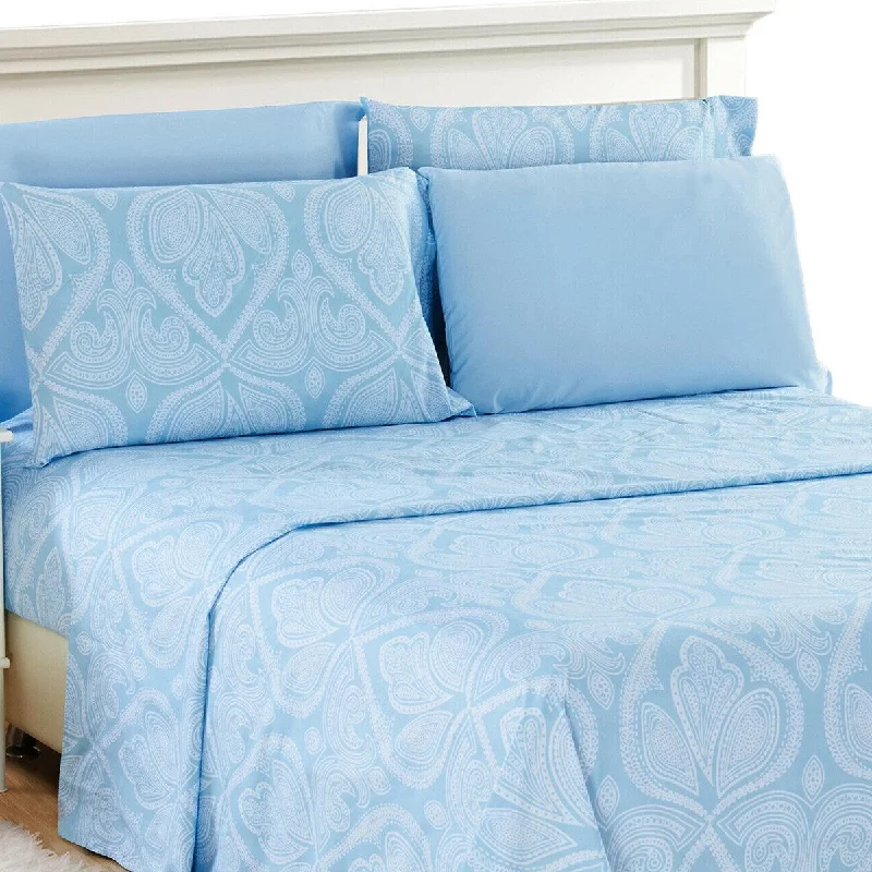 6 Piece Bed Deep Pocket Egyptian Comfort 1800 Sheet Set Queen Blue