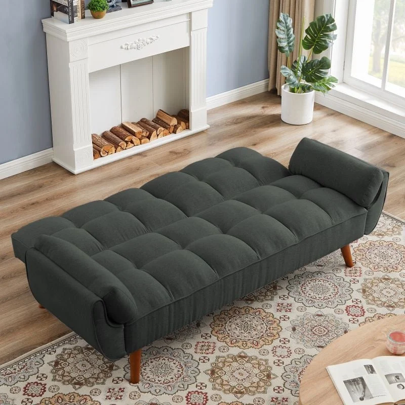 75.39 IN. Futon Sofa Bed, Convertible Upholstered Couch Sleeper with Reclining Sleeper Split Tufted Back