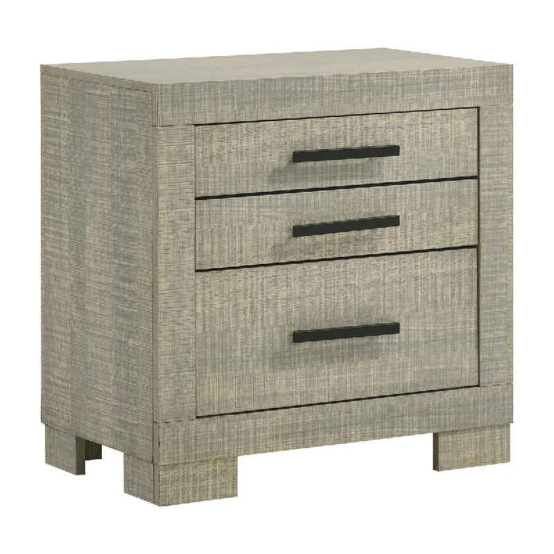 Ama 28 Inch 2 Drawer Bedside Nightstand, Felt Lined, Modern Oak Gray Finish