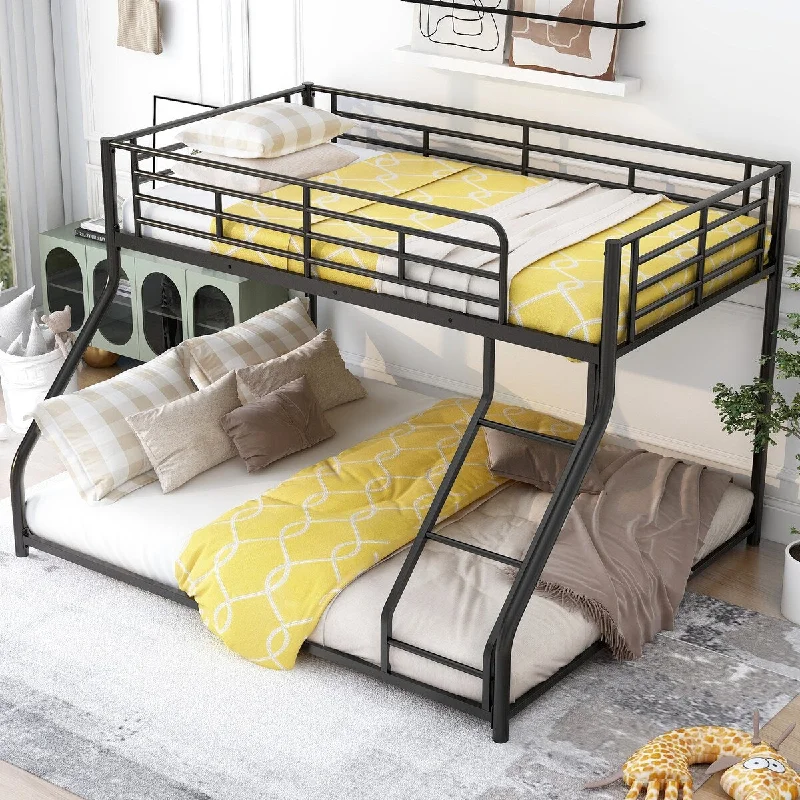 Black Metal Floor Bunk Bed with Sloping Stairs