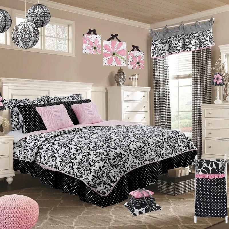 Cotton Tale Girly Black and White Damask Reversible 5-piece Twin Quilt Bedding Set