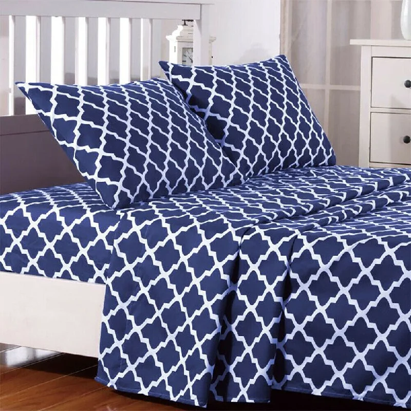 Egyptian Comfort Bed Sheet Set 1800 Count 4 Piece Twin Navy White