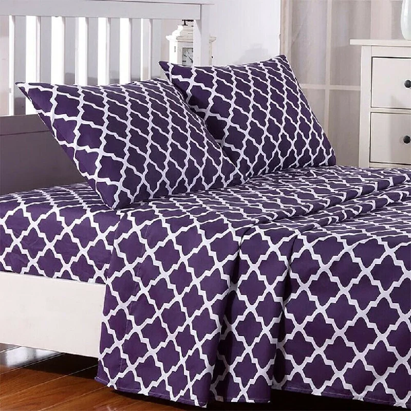 Egyptian Comfort Bed Sheet Set 1800 Count 4 Piece Twin XL Purple White