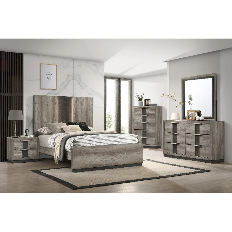 Eirena 5 Piece Light Brown Panel Bedroom Set