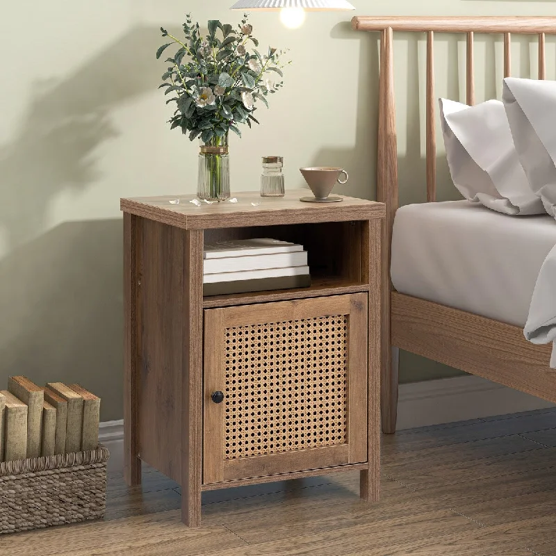 Fashionable Bedside Single Door Side Cabinet , Hand Made Rattan Cabinet Door , Smooth Desktop Easy To Clean