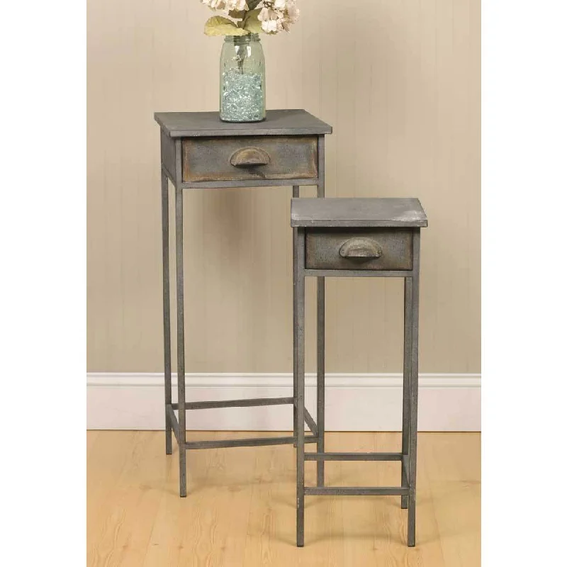 Grey Metal Bedside Tables (Set of 2)