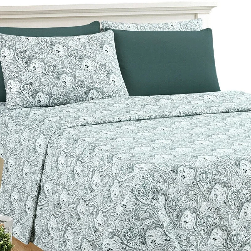 Luxury 6 Piece Bed Sheet Set 1800 Count Paisley King White Grey