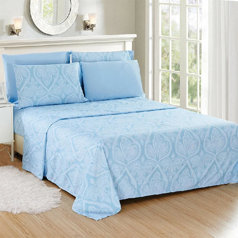 Luxury 6 Piece Bed Sheet Set 1800 Count Paisley Twin Blue