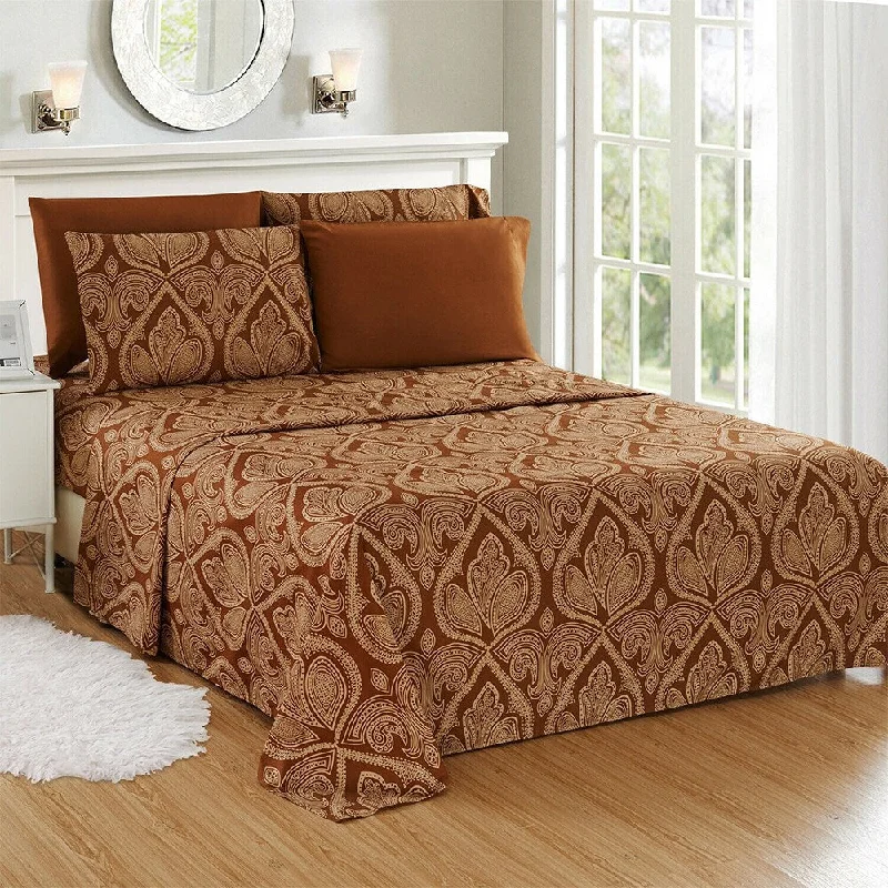 Luxury 6 Piece Bed Sheet Set 1800 Count Paisley Twin Chocolate