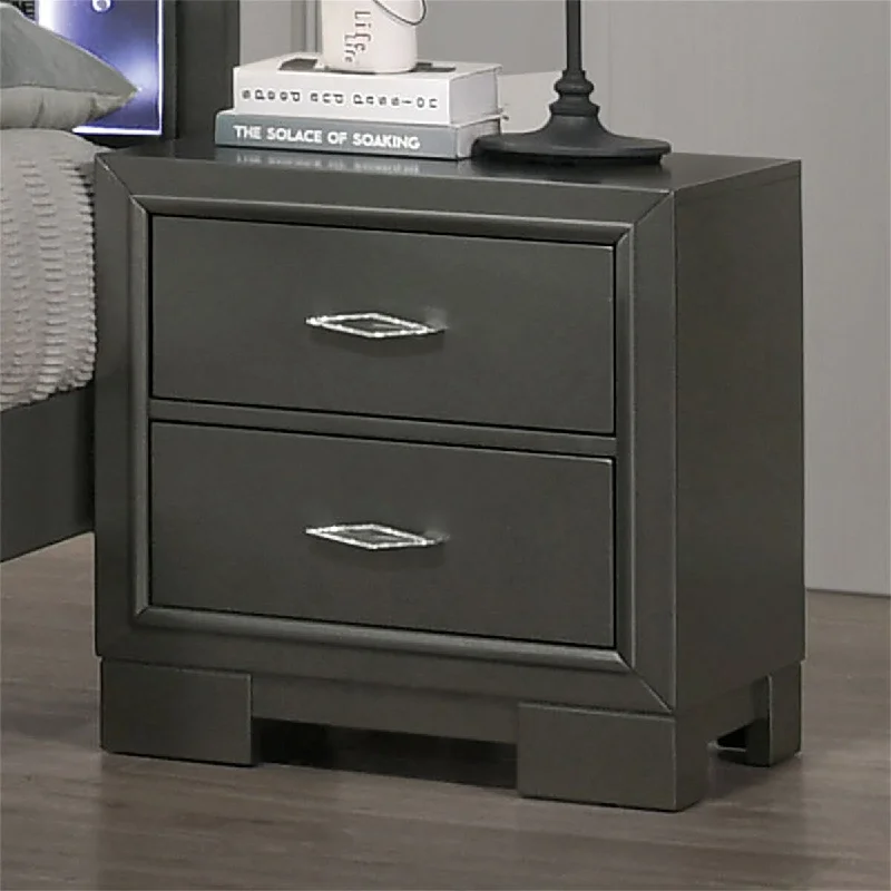 Metallic Gray Solid Wood Acrylic Hardware Nightstand Bedroom