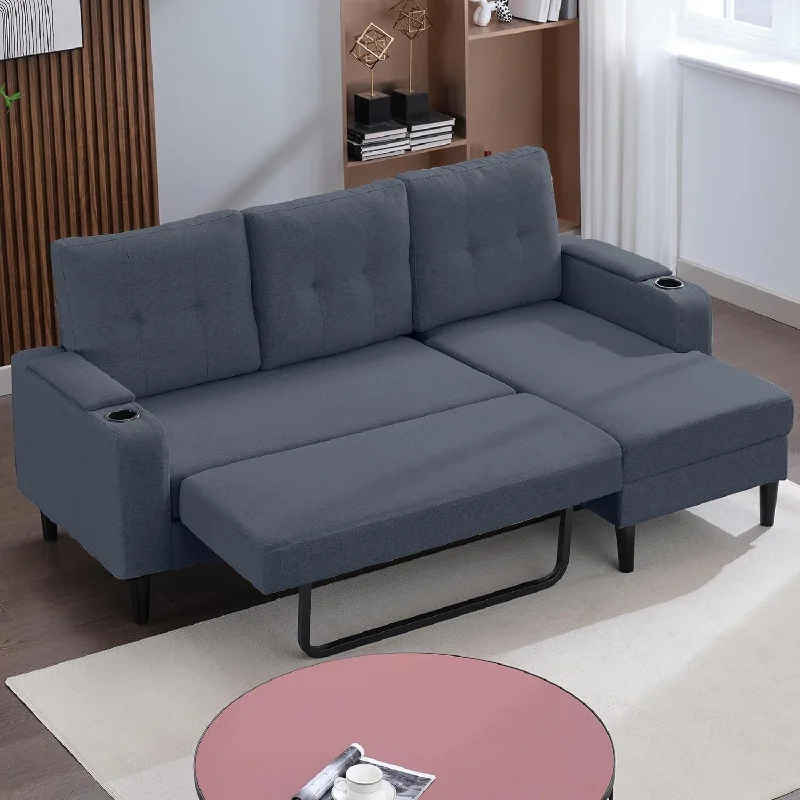 Mixoy Sectional Pull Out Sofa Bed,Convertible Sofa with Storage,Cup Holders,Reversible Sleeper Couches