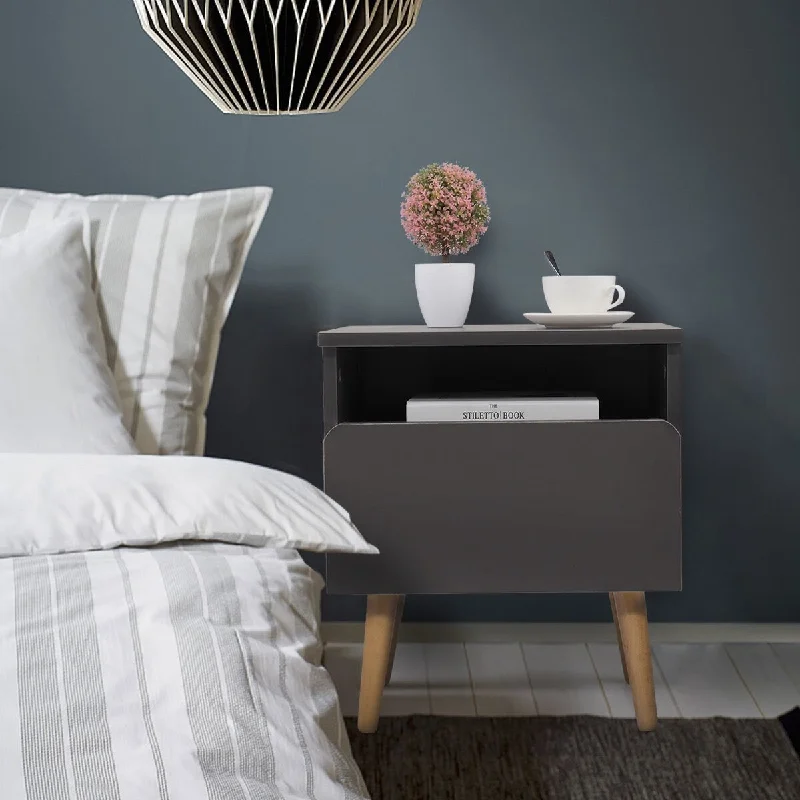 Modern 1 Drawer Nightstand Bedside Table in Silver Grey