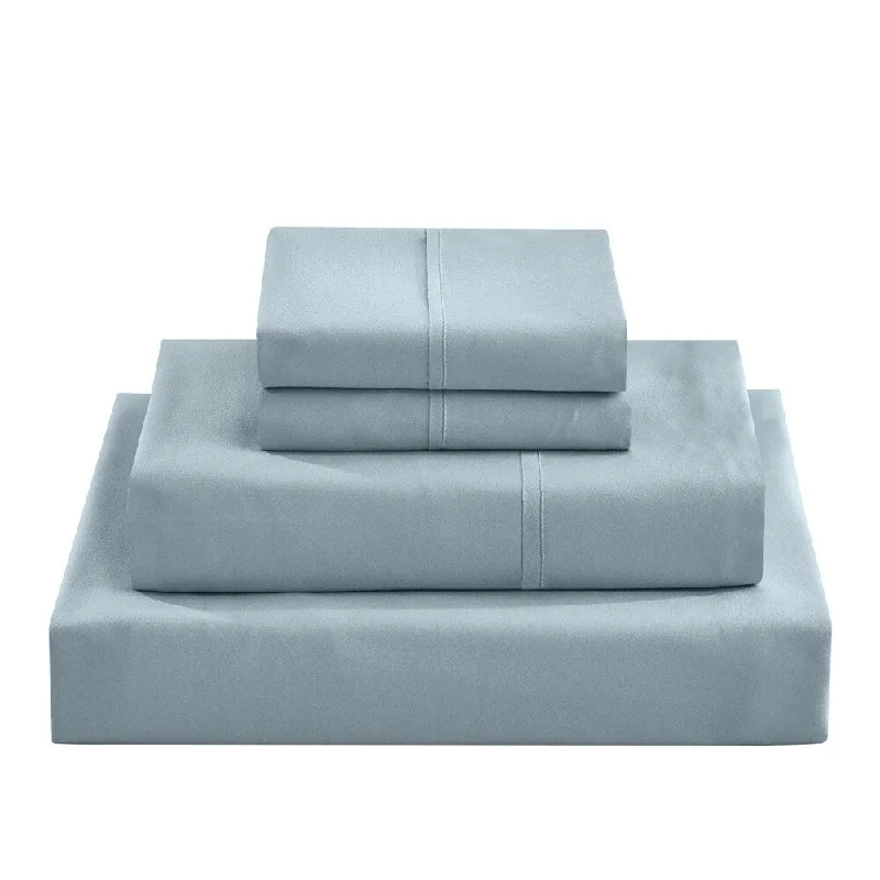 Mordern Abraded Plain 4 Piece Bed Sheet Set Full Blue