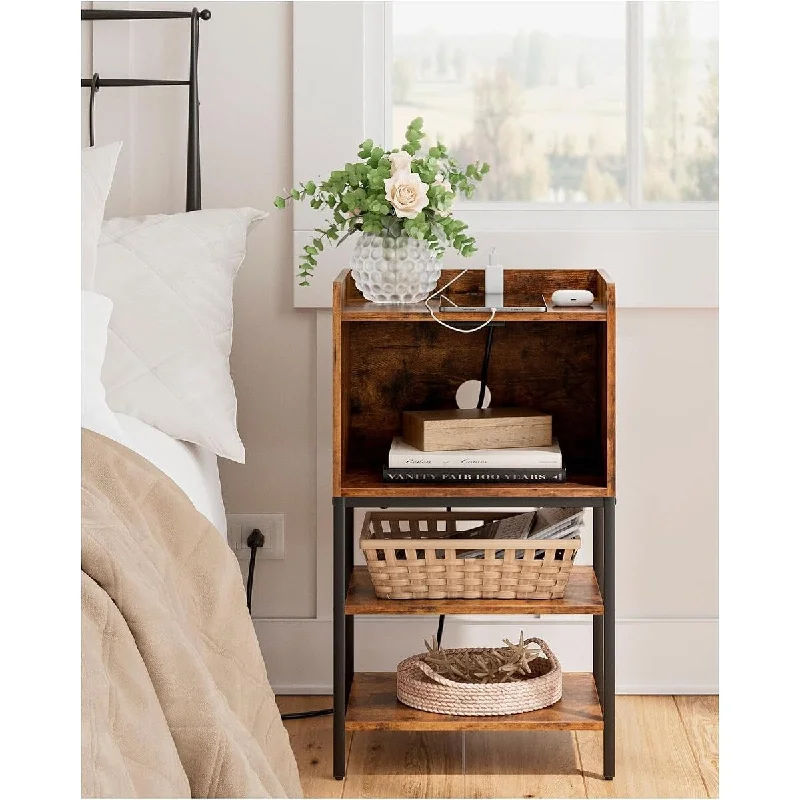 NightStand with Charging Station,Bedside Table 11.8"D x 15.7"W x 27.5"H