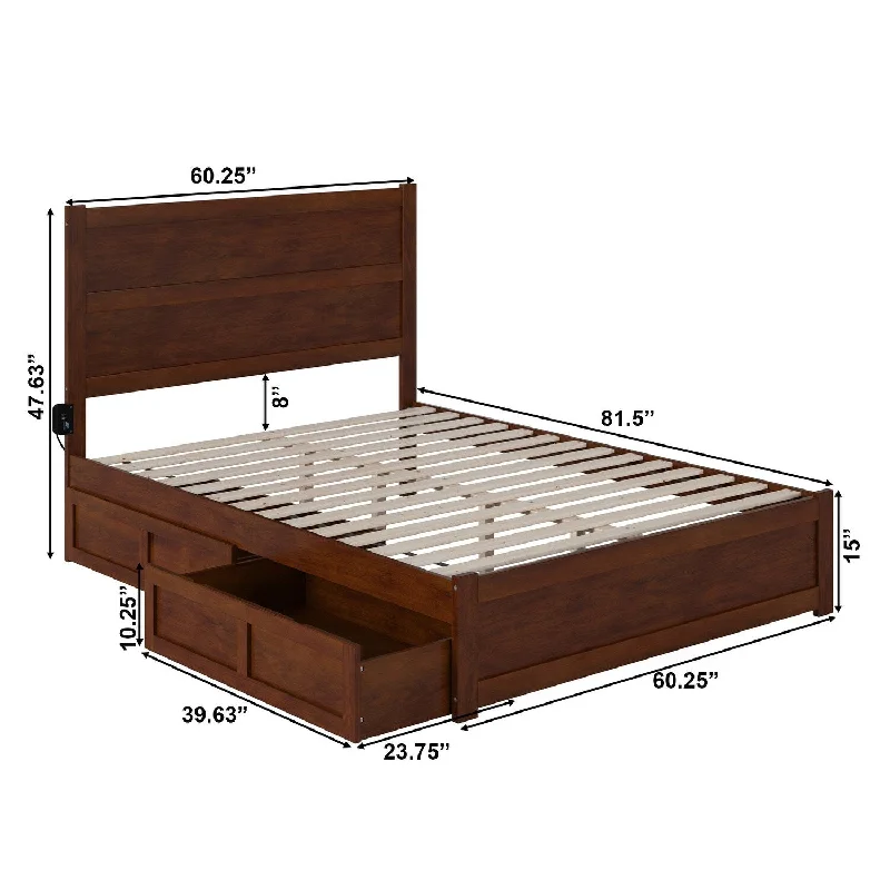 NoHo Queen Bed with Footboard and 2 Drawers in Walnut