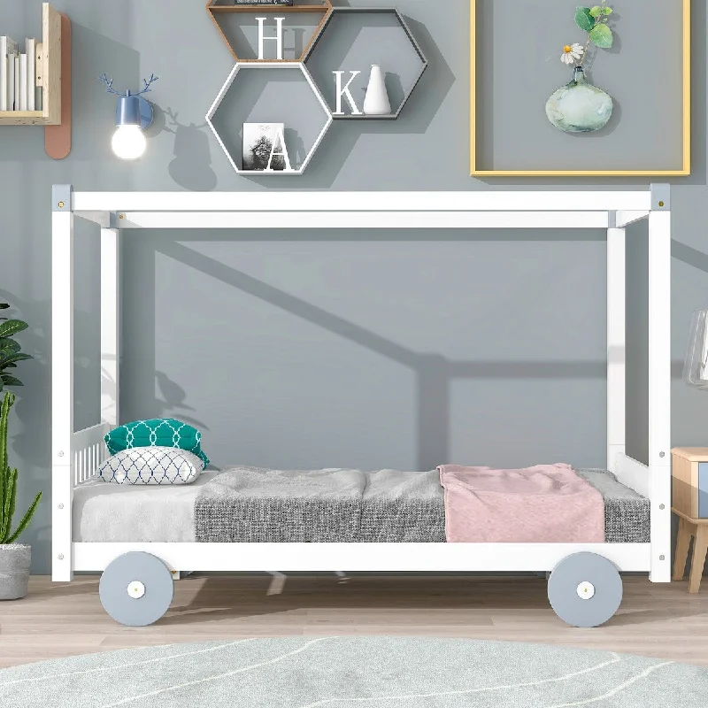 Pein Twin Size Canopy Car-Shaped Platform Bed