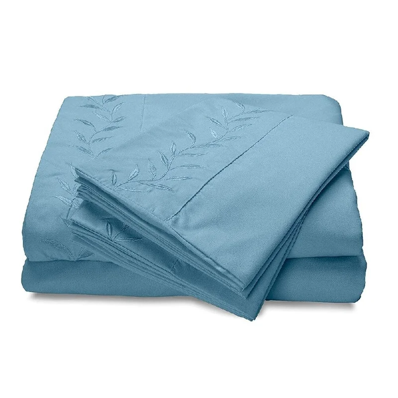 Reversifi Embroidered Bed Sheets Set Soft Brushed Microfiber King, Dream Blue