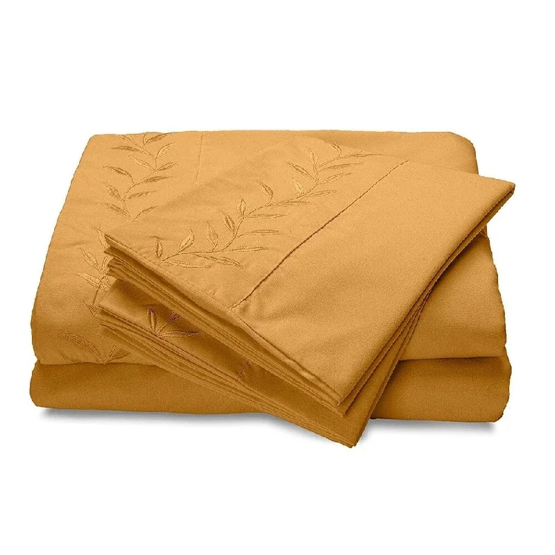 Reversifi Embroidered Bed Sheets Set Soft Brushed Microfiber Twin, Amber Gold