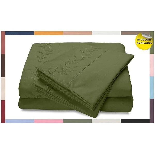 Reversifi Embroidered Bed Sheets Set Soft Brushed Microfiber Twin, Callisto Green