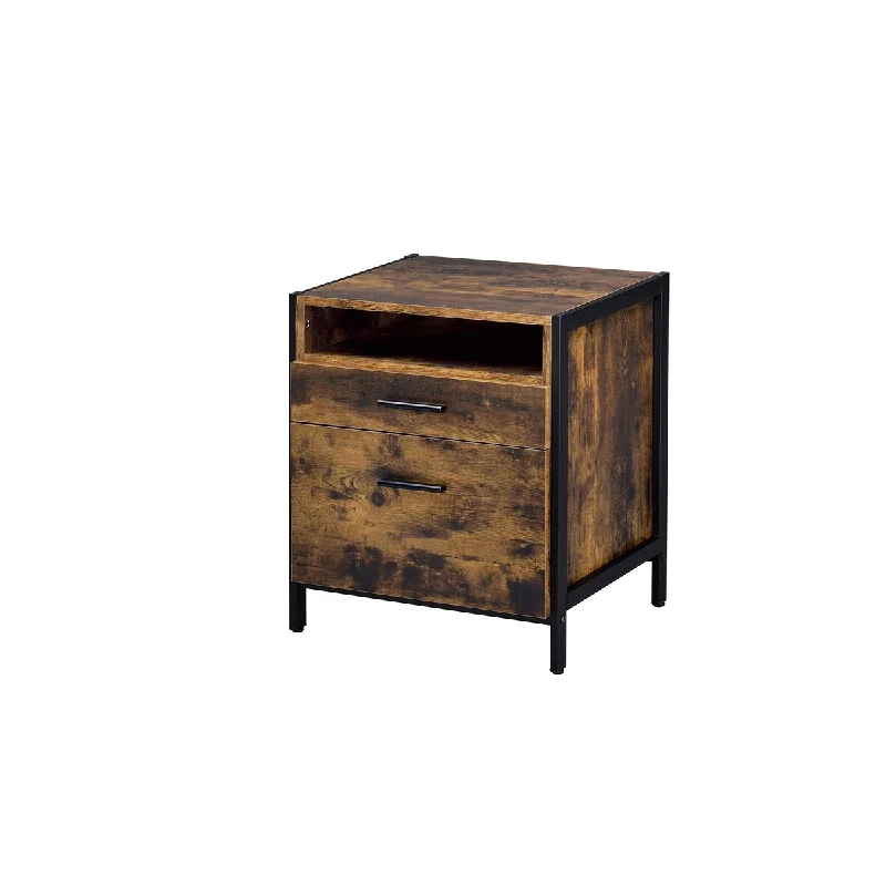 Rustic 2-drawer Nightstand, Storage Area & 1 Open Compartment, Metal Side Drawer Glide, for Living Room or Bedroom