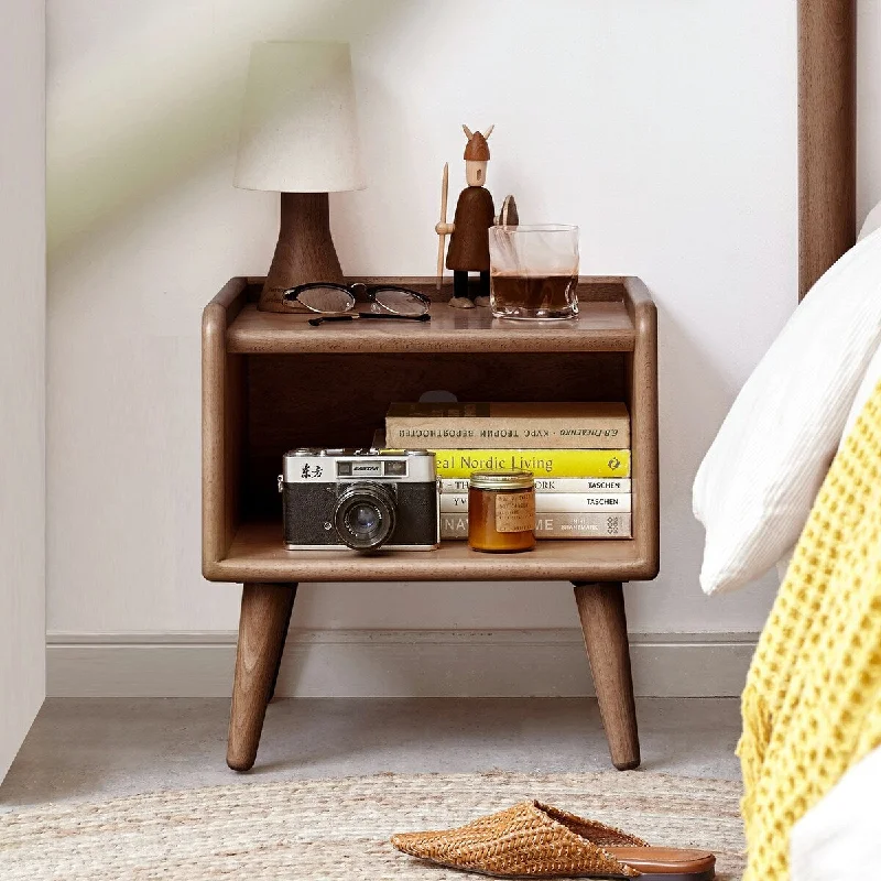 Solid Beech Wood Bedside Cabinet with Large Open Storage Compartment - Modern and Safe Nordic Bedroom Furniture