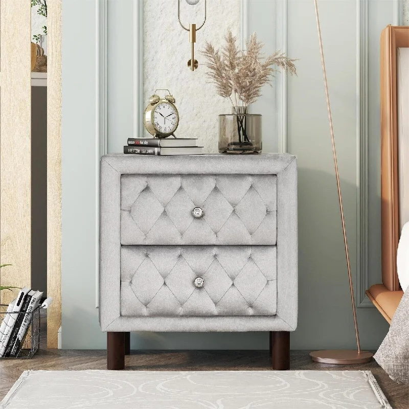 Stylish Design Soft and Warm Upholstered Wooden Nightstand with Two Drawers ,Bedside Table with Velvet Fabric