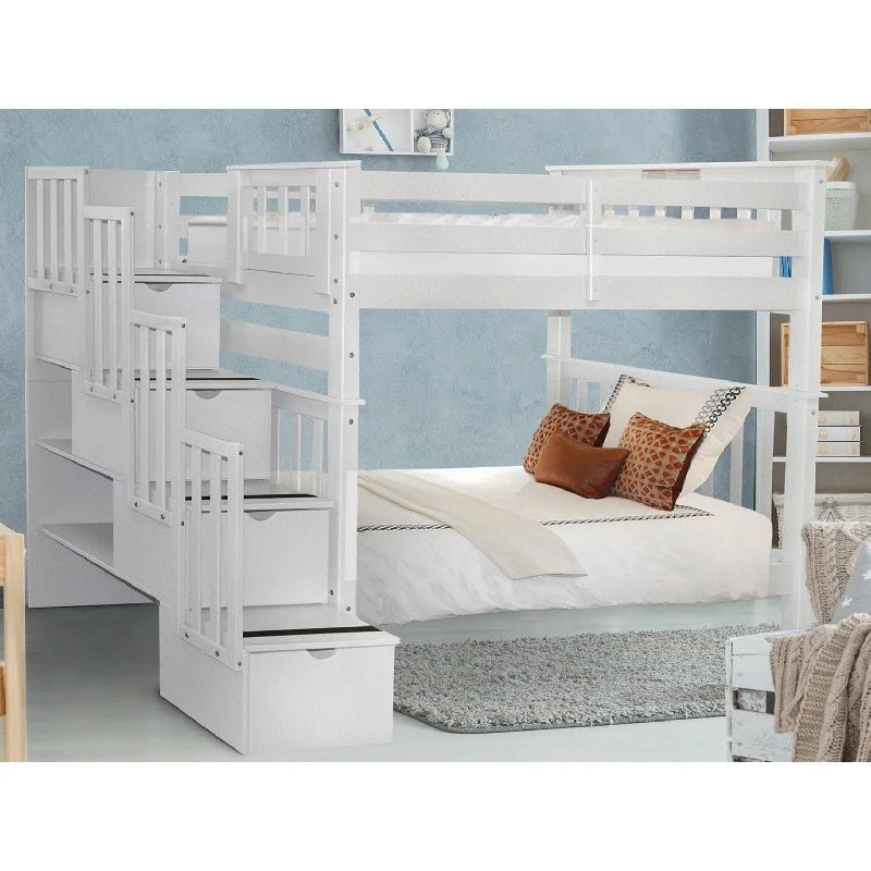 Taylor & Olive Trillium Tall Twin over Twin Stairway Bunk Bed, 4 Steps