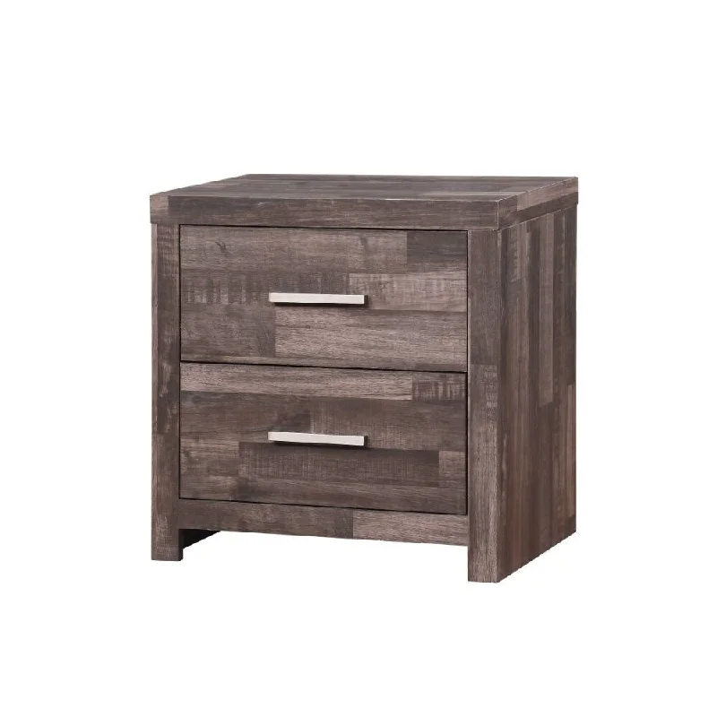 Transitional 2-drawer Nightstand, Solid Pine, Wooden Frame with Plank Pattern, for Living Room or Bedroom