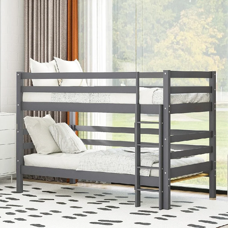 Twin Bunk Bed With Ladder,Grey