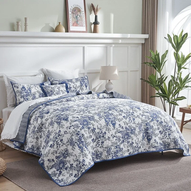 Wonderful 5-Piece Cotton Quilt Set Floral Printed Bedding Set