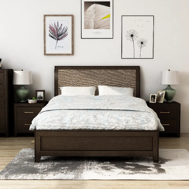 Yra Transitional Walnut Wood 3-Piece Sleigh Bedroom Set with 2 Nightstands by Furniture of America