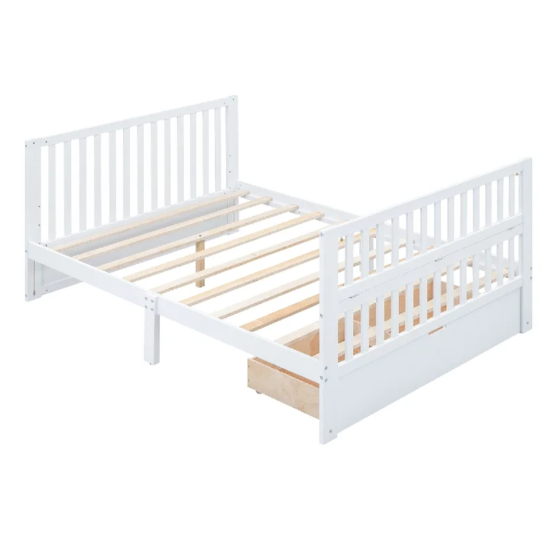 4-in-1 Convertible Crib Converts to Full Size Baby Bed with Storage Drawers, 3 Mattress Height, Converts to Toddler Bed, White