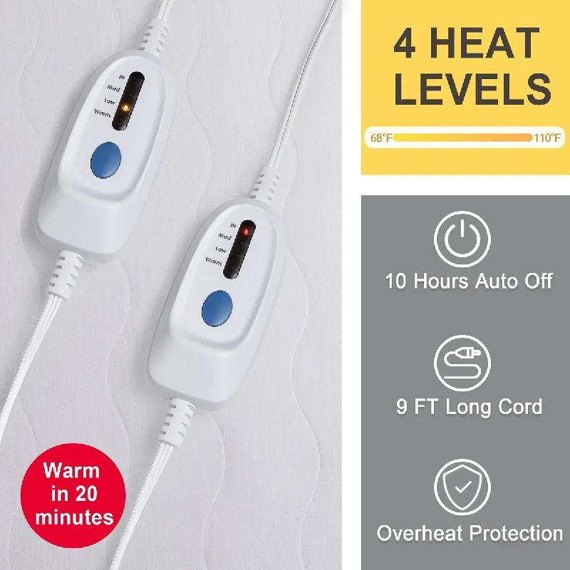 Heated Mattress Pad Queen Size - 5 Fast Heating Levels & 10 Hours Auto Off Quilted