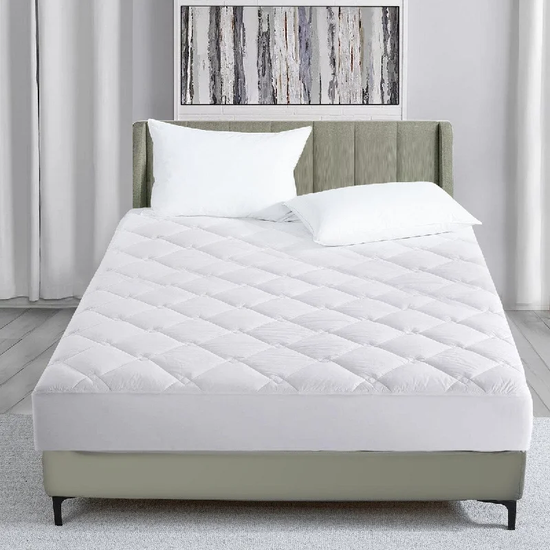 Rhombic Quilted Alternative Down Mattress Pad - White