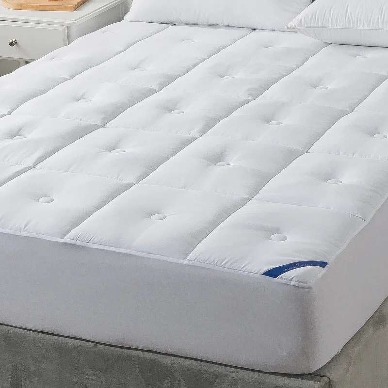 Royal Velvet Button Stitch Stain Restistant Mattress Pad - White