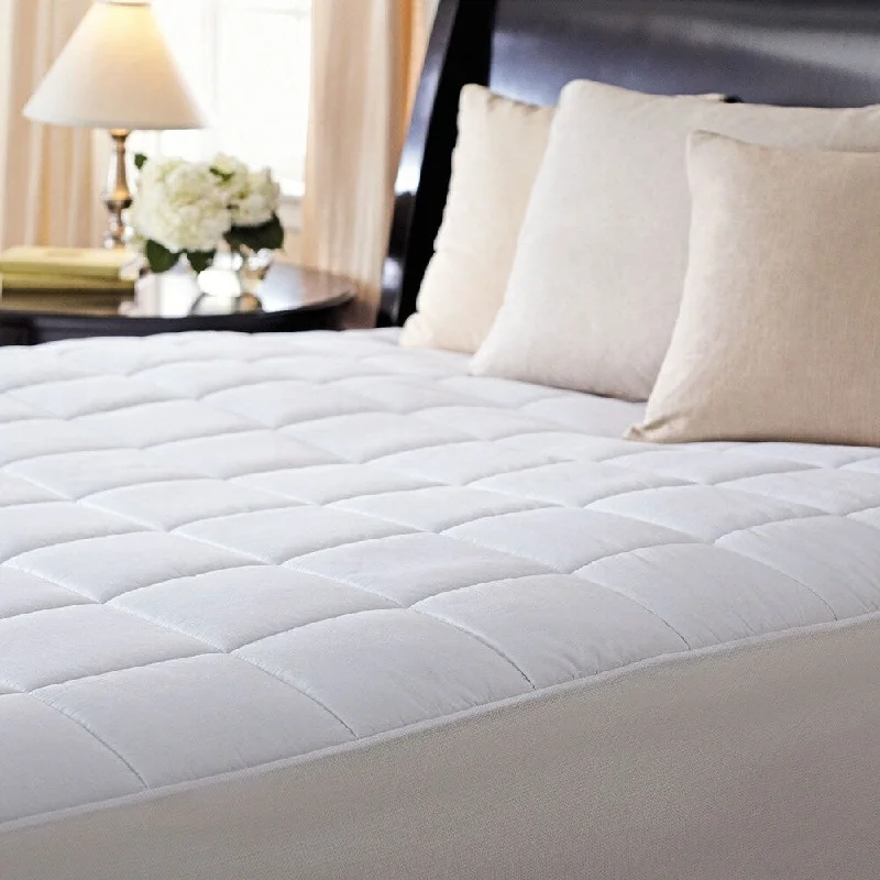 Sunbeam Premium Quilted Heated Electric Mattress Pad Box Pattern Full White