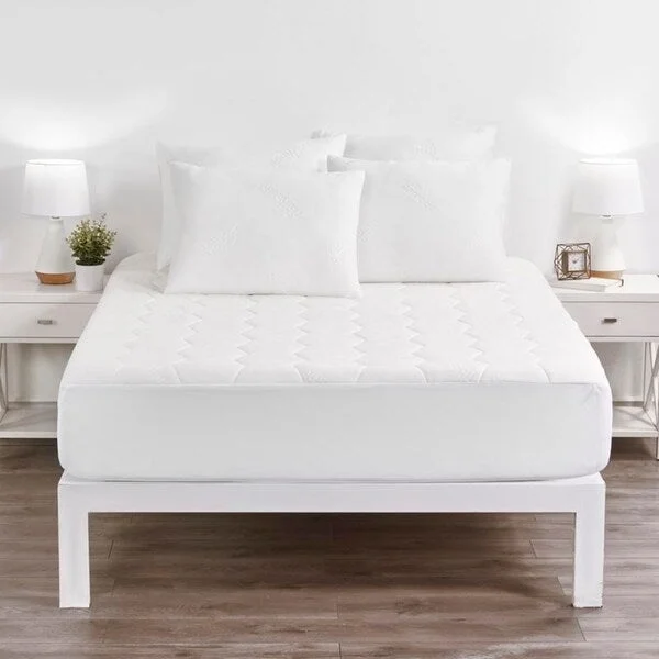 Zen Collection Honeycomb Patterned Mattress Pad - White